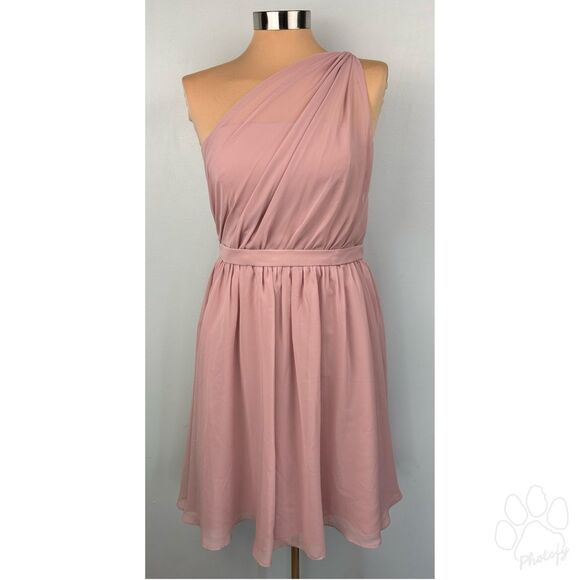 Alfred Angelo Dusty Rose One Shoulder Lined Chiffon Bridesmaid Dress Sz 10 - Picture 1 of 14